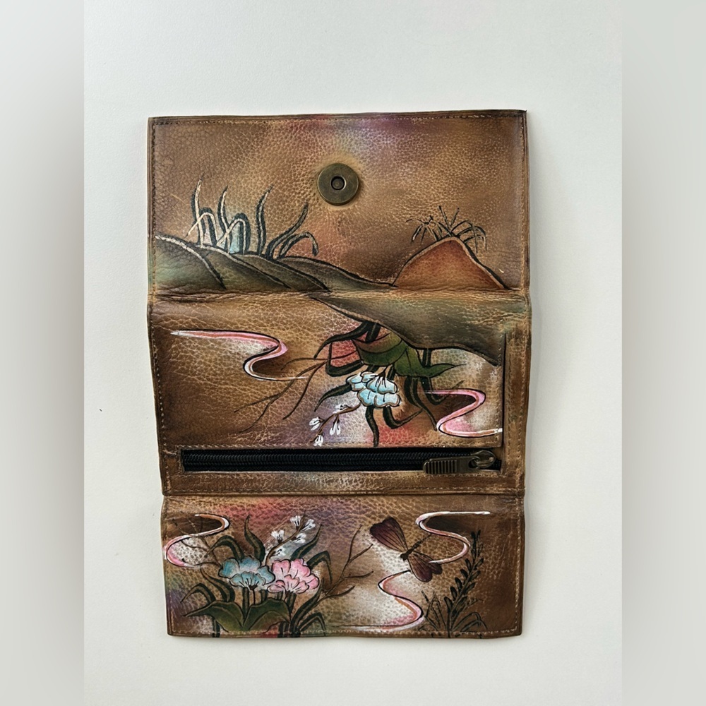 VINTAGE BRIT ROSEN HAND PAINTED LEATHER WALLET SIGNED - Picture 3 of 8